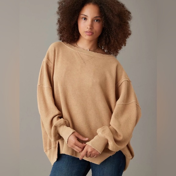AE Oversized Big Hug Waffle Sweatshirt This Feels Seriously Lived In Oversized L - Picture 1 of 8